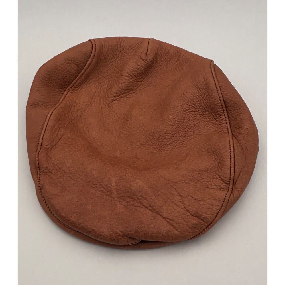 Orvis Genuine Deerskin Leather Driver Cap Brown Large Snap Bill Newsboy Hat - Picture 6 of 11